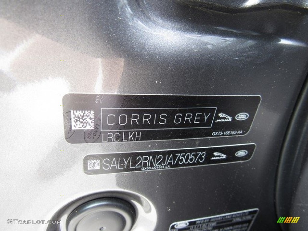 2018 Range Rover Velar Color Code LKH for Corris Grey Metallic Photo #126775655