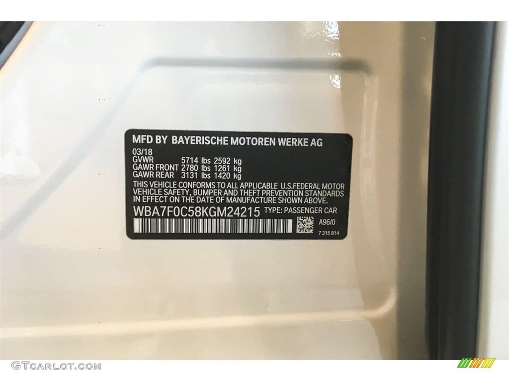 2019 7 Series Color Code A96 for Mineral White Metallic Photo #126795776