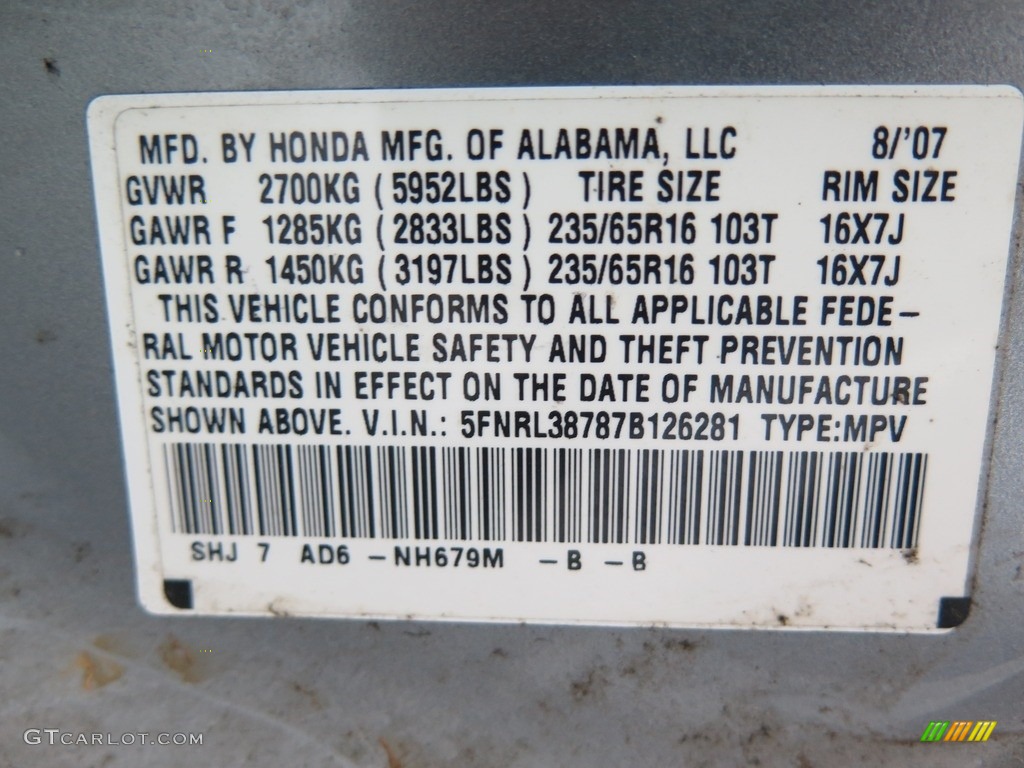 2007 Odyssey EX-L - Slate Green Metallic / Gray photo #43