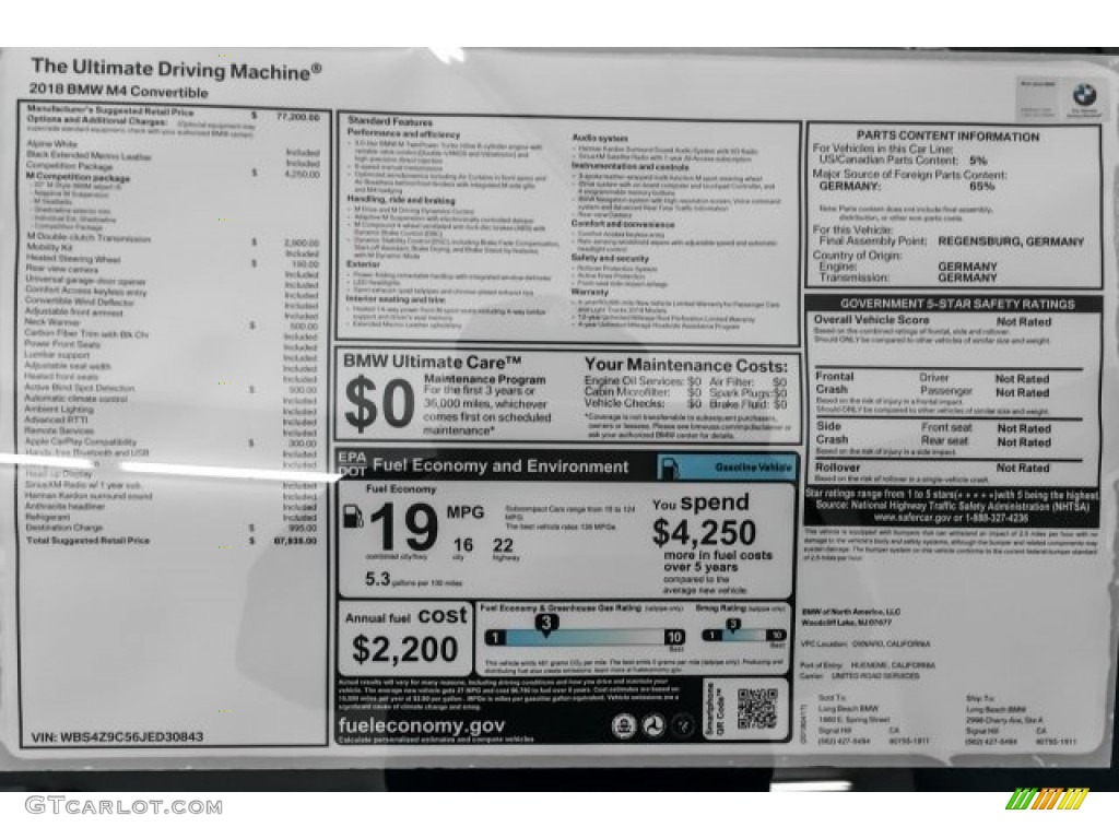 2018 BMW M4 Convertible Window Sticker Photo #126814349