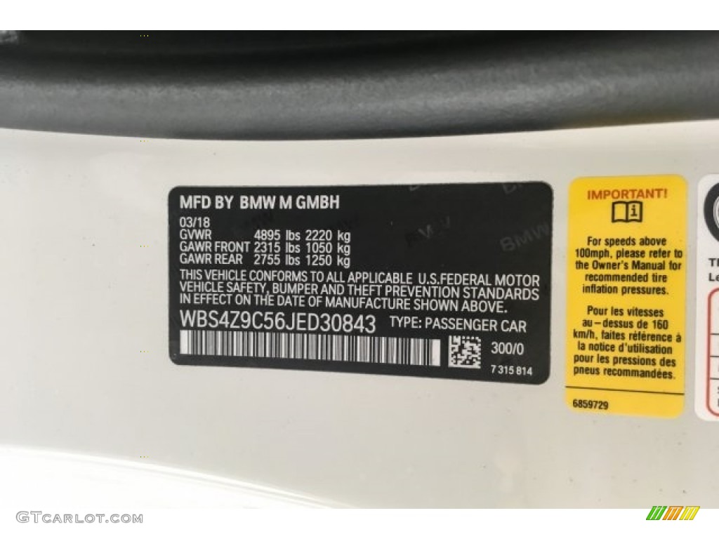 2018 M4 Color Code 300 for Alpine White Photo #126814367