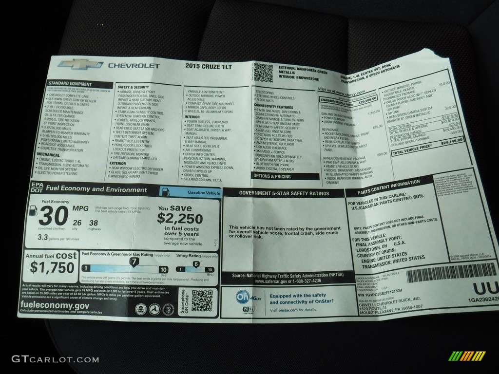 2015 Cruze LT - Rainforest Green Metallic / Brownstone photo #35