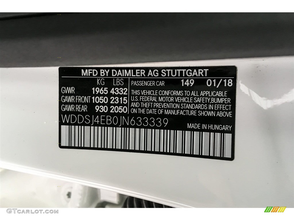 2018 CLA Color Code 149 for Polar White Photo #126821591