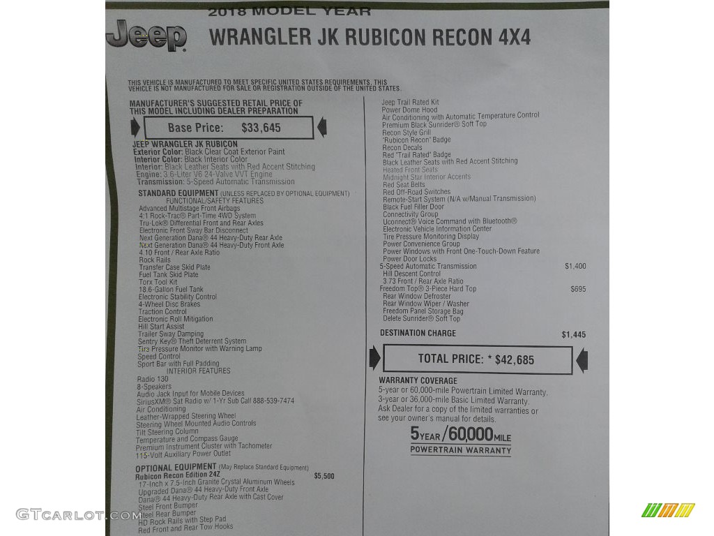 2018 Wrangler Rubicon 4x4 - Black / Black photo #32