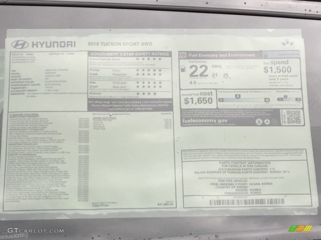 2018 Hyundai Tucson Sport AWD Window Sticker Photos