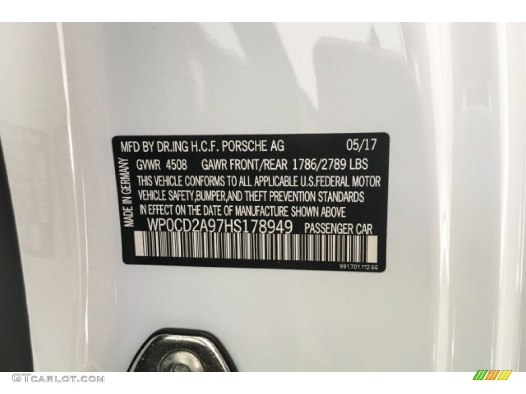 2017 Porsche 911 Turbo S Cabriolet Info Tag Photos