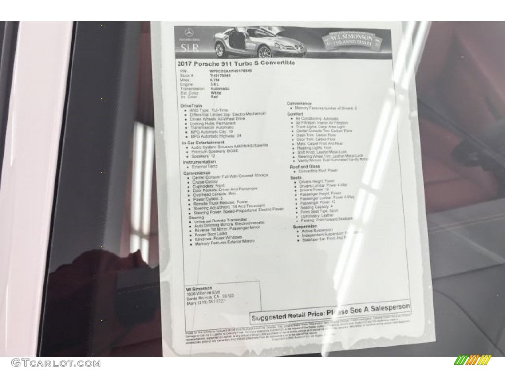 2017 Porsche 911 Turbo S Cabriolet Window Sticker Photos