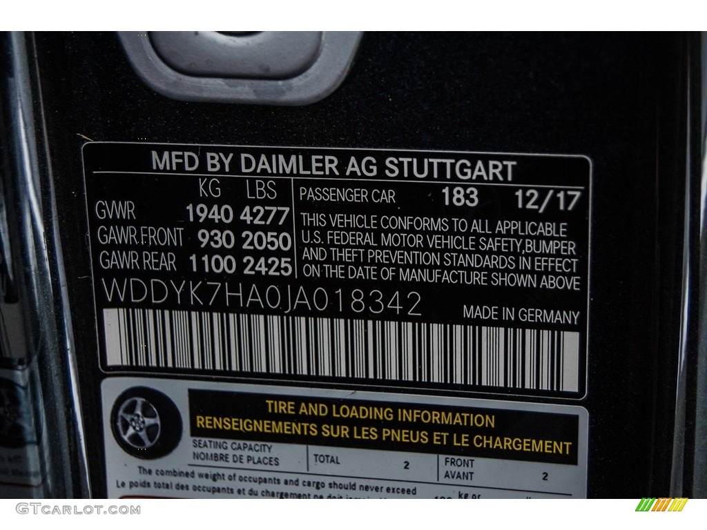 2018 AMG GT Color Code 183 for Magnetite Black Metallic Photo #126861274