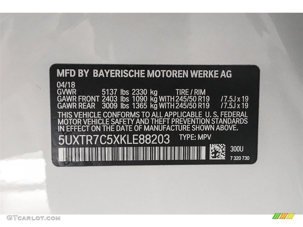2019 X3 Color Code 300 for Alpine White Photo #126888531