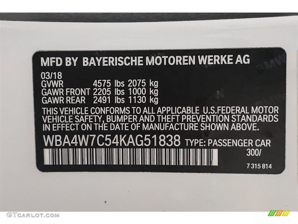 2019 4 Series Color Code 300 for Alpine White Photo #126889464