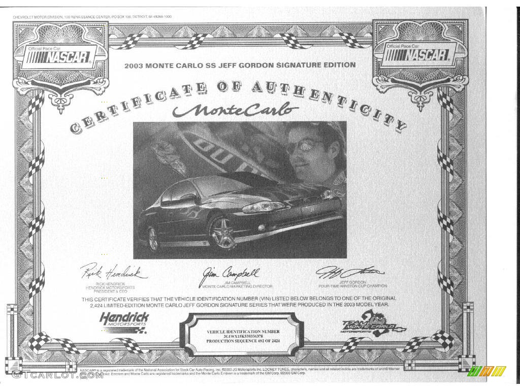 2003 Monte Carlo SS Jeff Gordon Signature Edition - Superior Blue Metallic / Ebony Black photo #18