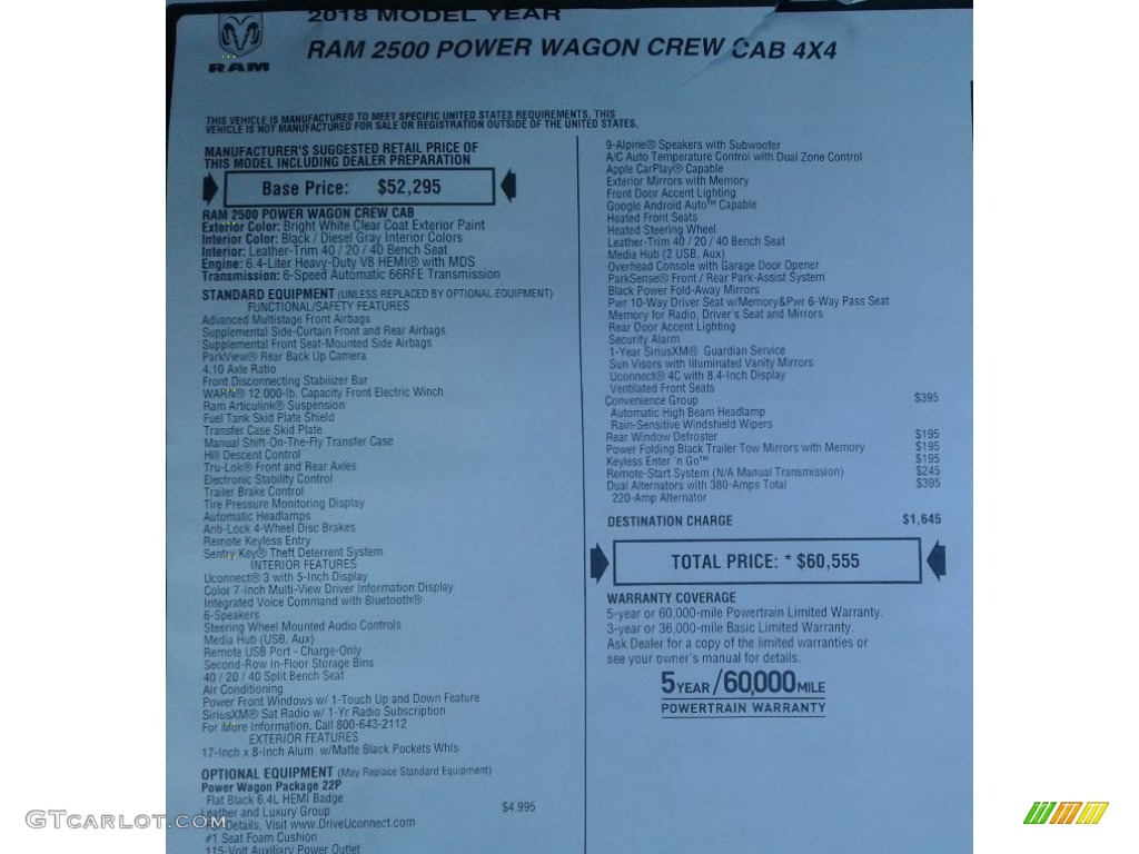 2018 Ram 2500 Power Wagon Crew Cab 4x4 Window Sticker Photo #126911991