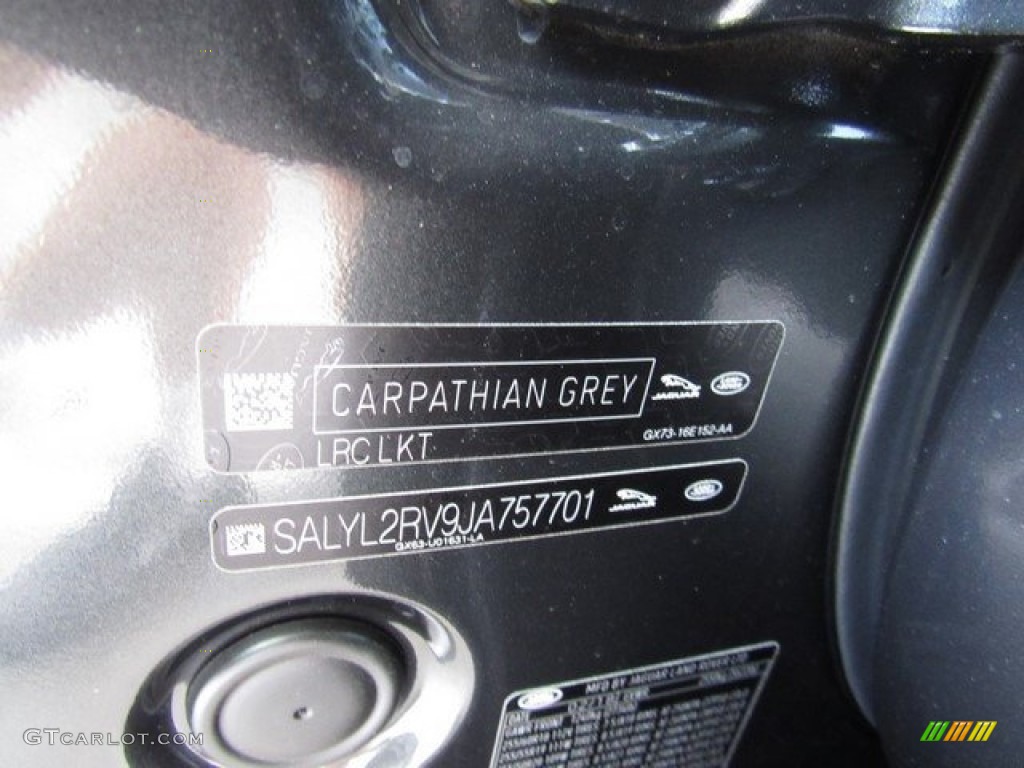 2018 Range Rover Velar Color Code LKT for Carpathian Grey Metallic Photo #126912210