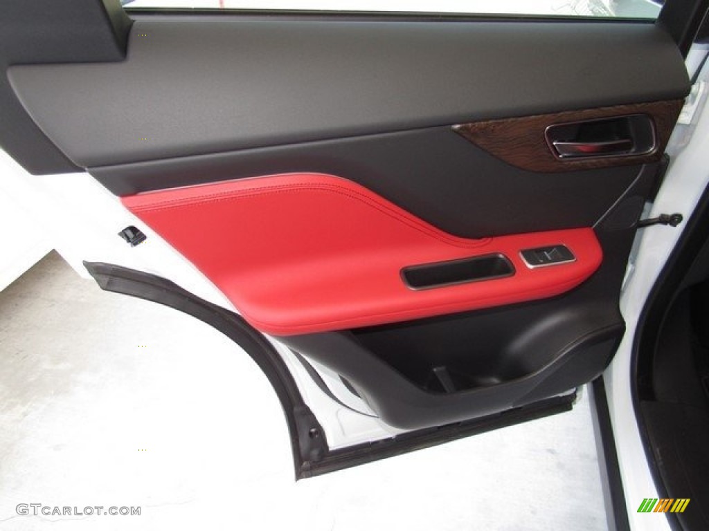 2018 Jaguar F-PACE S AWD Ebony/Pimento Door Panel Photo #126913365
