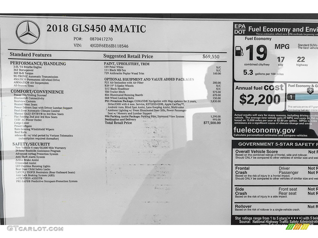 2018 GLS 450 4Matic - Polar White / Black photo #11