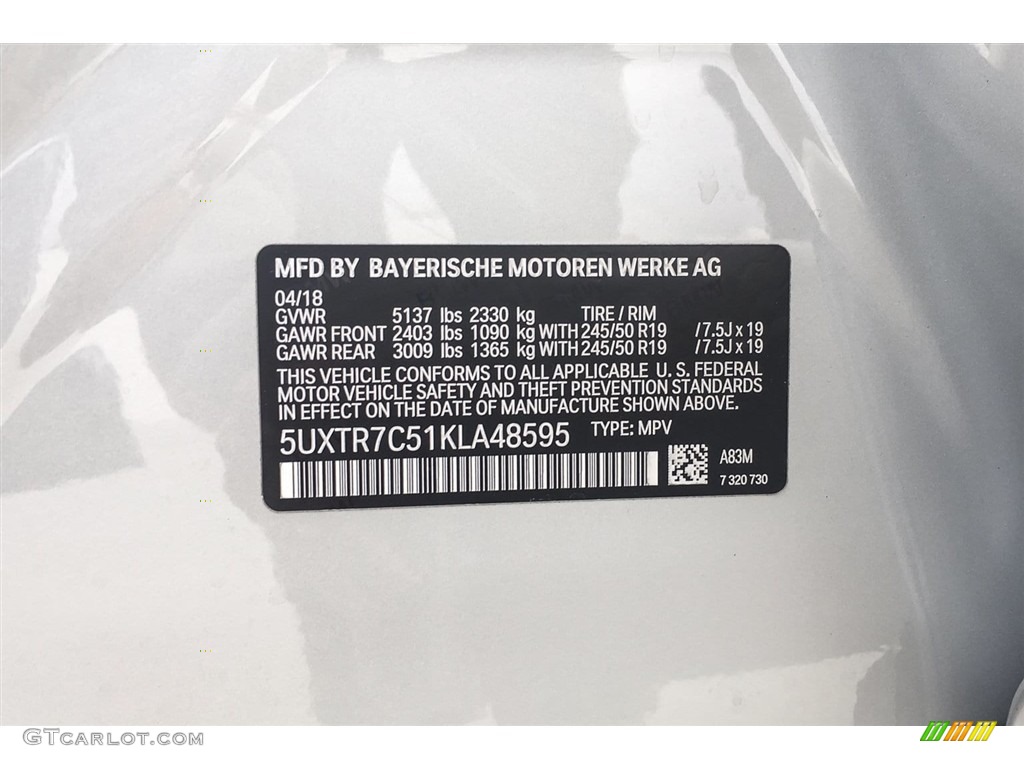 2019 X3 Color Code A83 for Glacier Silver Metallic Photo #126956483
