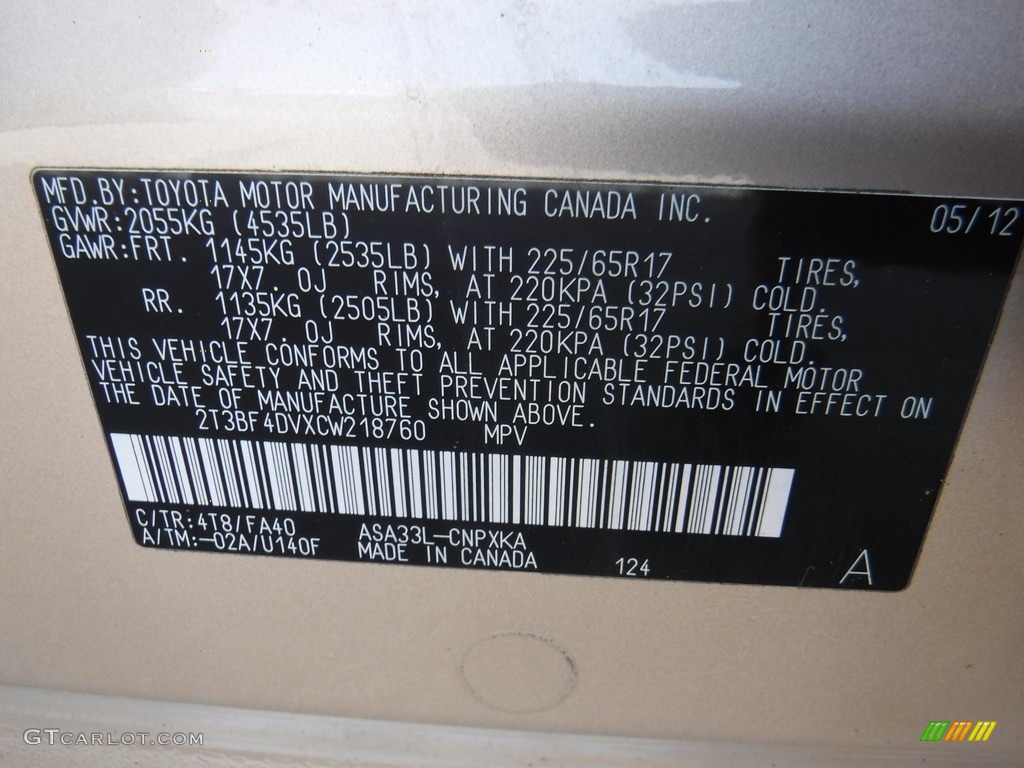 2012 RAV4 I4 4WD - Sandy Beach Metallic / Sand Beige photo #24