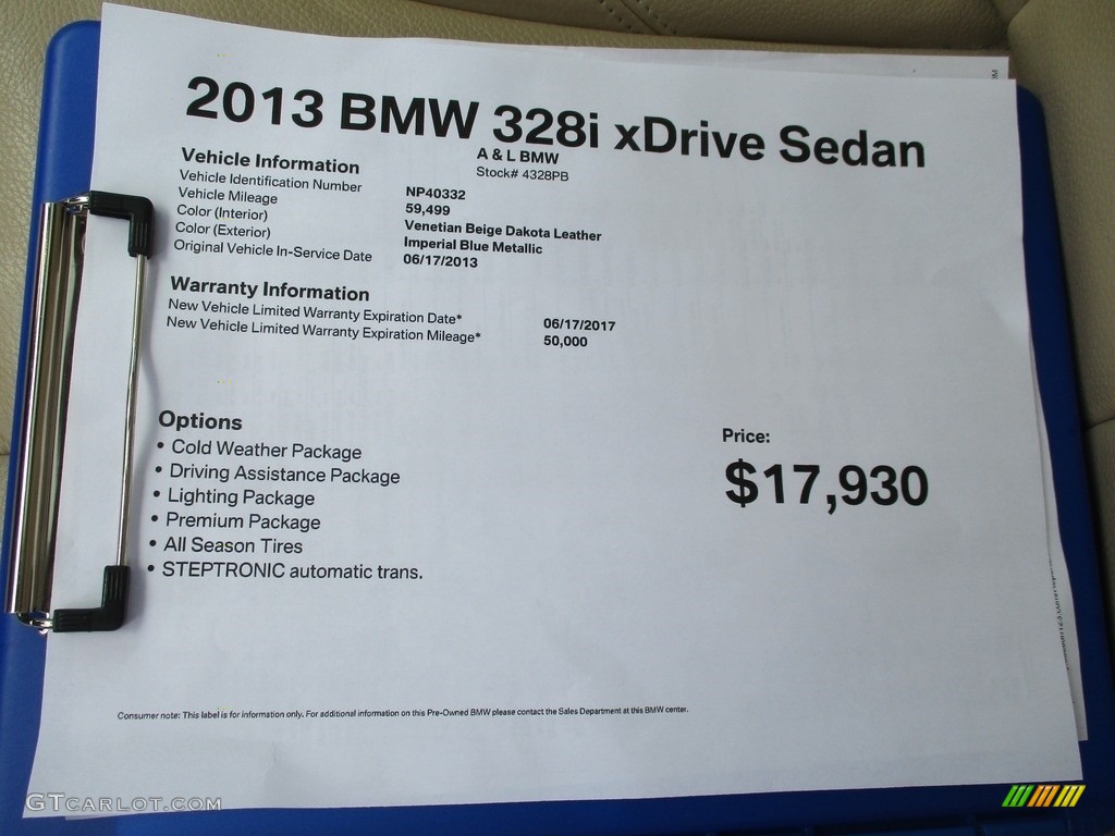 2013 3 Series 328i xDrive Sedan - Imperial Blue Metallic / Venetian Beige photo #12