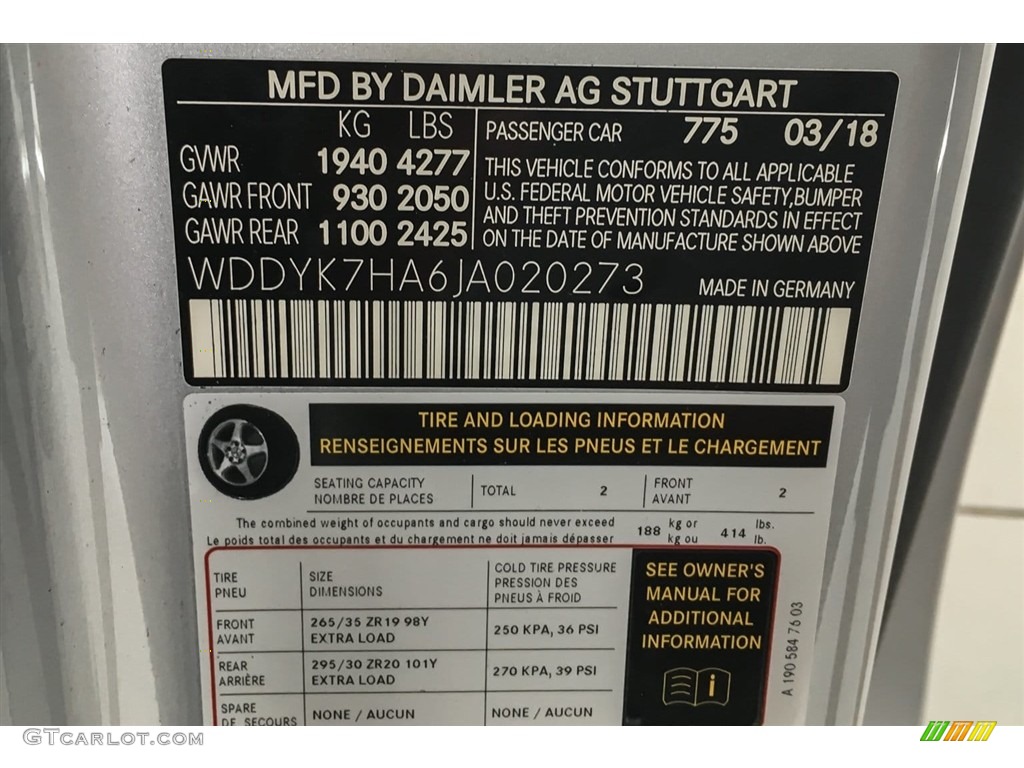 2018 AMG GT Color Code 775 for Iridium Silver Metallic Photo #126994088