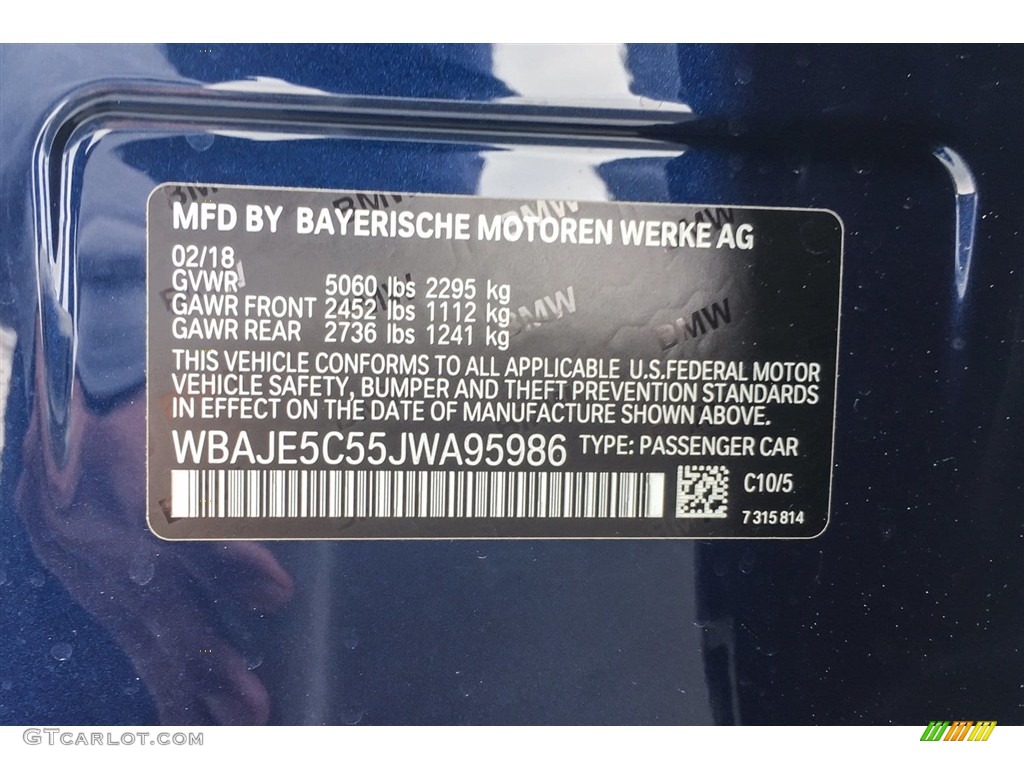 2018 5 Series Color Code C10 for Mediterranean Blue Metallic Photo #127013849