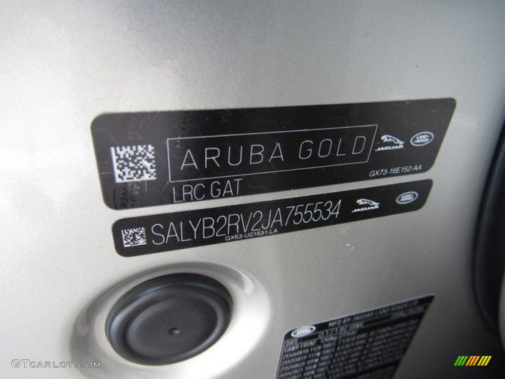 2018 Range Rover Velar Color Code GAT for Aruba Gold Photo #127045415