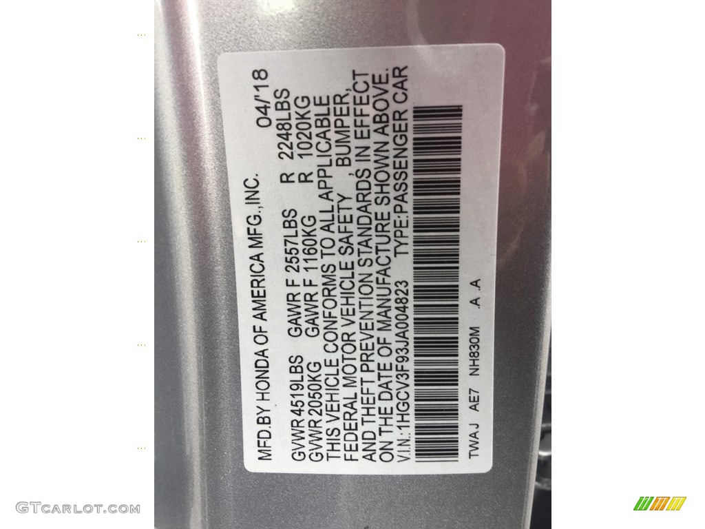 2018 Honda Accord Touring Hybrid Sedan Color Code Photos