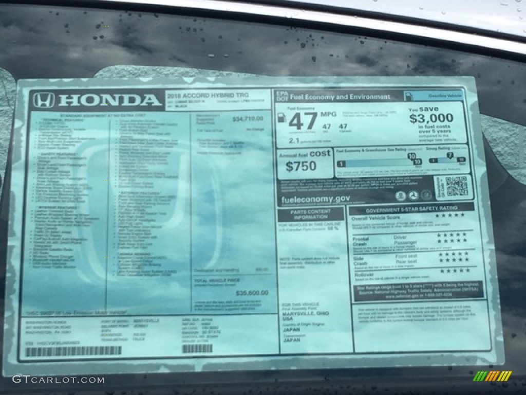 2018 Honda Accord Touring Hybrid Sedan Window Sticker Photos