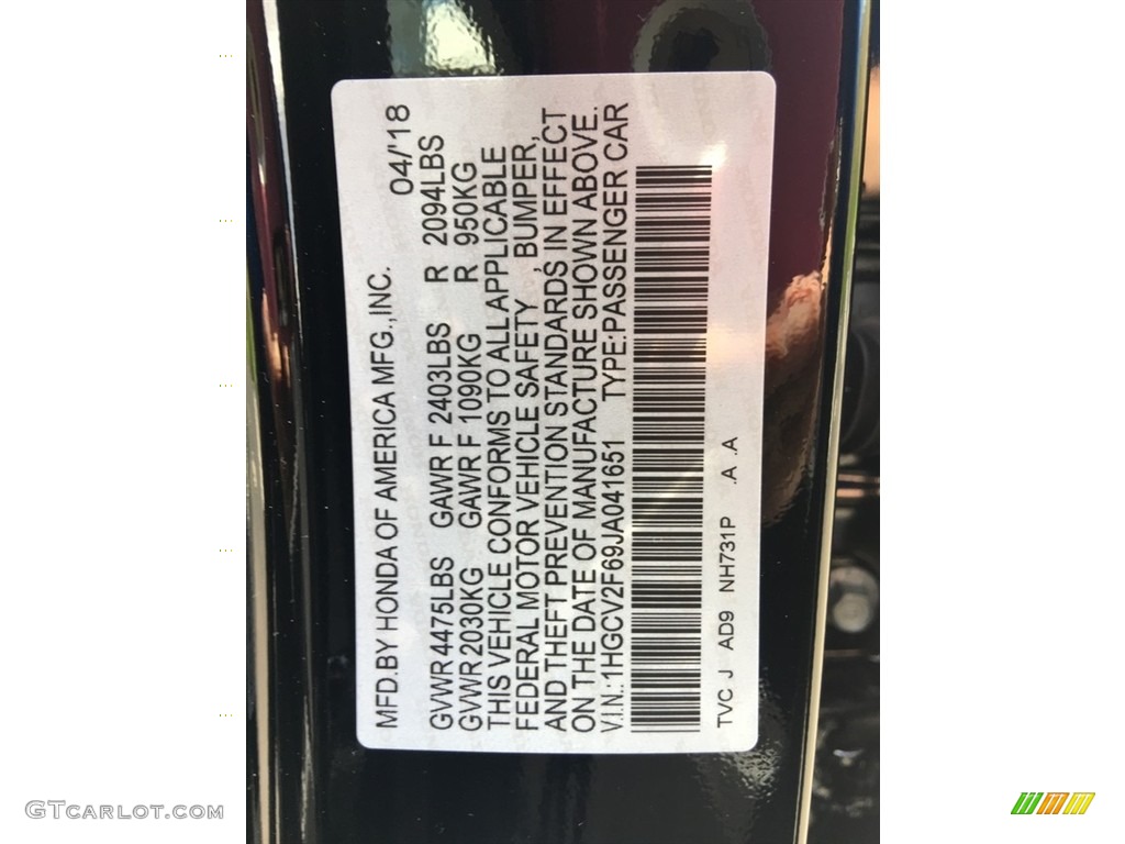 2018 Accord Color Code NH731P for Crystal Black Pearl Photo #127072551