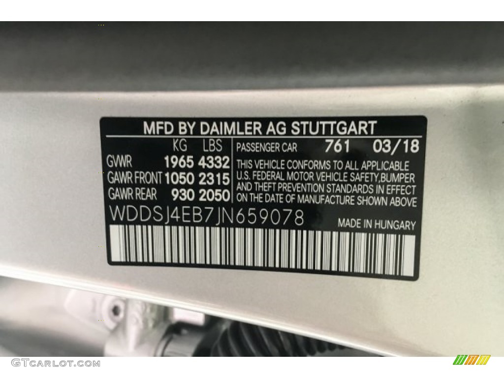 2018 CLA Color Code 761 for Polar Silver Metallic Photo #127087066