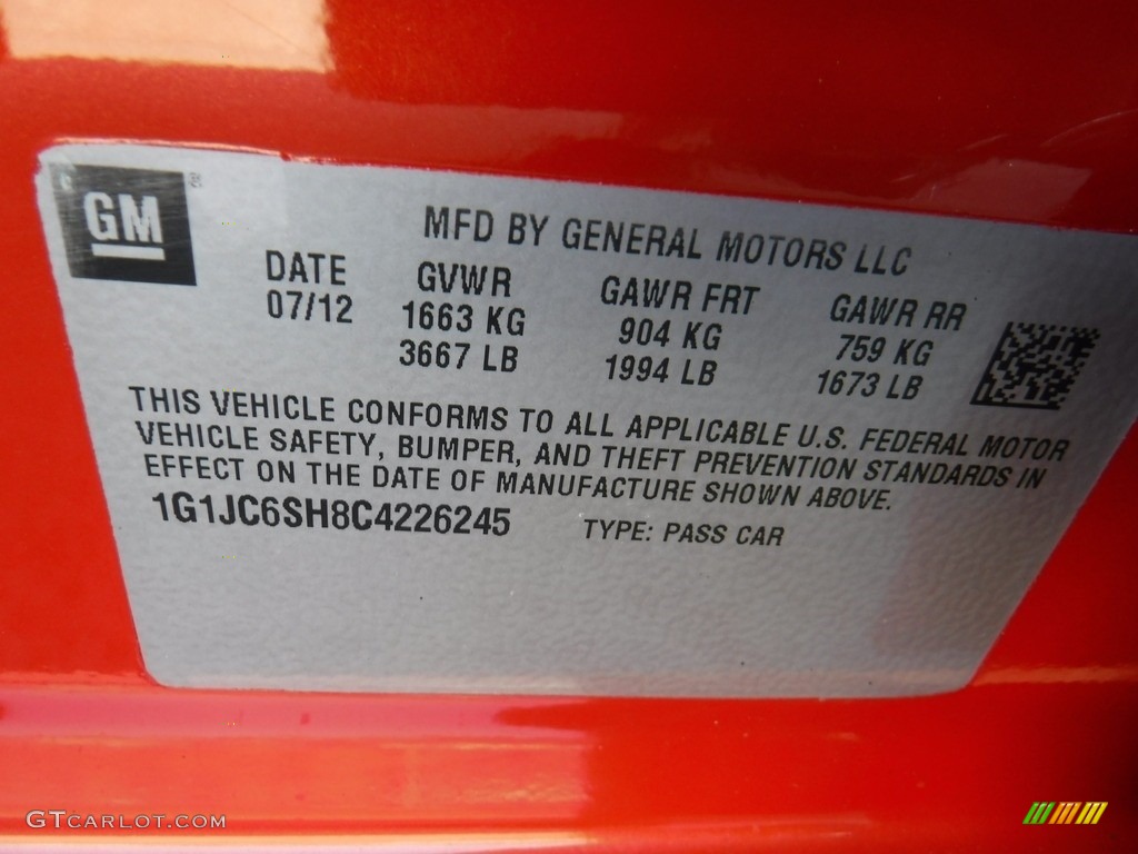 2012 Sonic LT Hatch - Inferno Orange Metallic / Jet Black/Dark Titanium photo #24