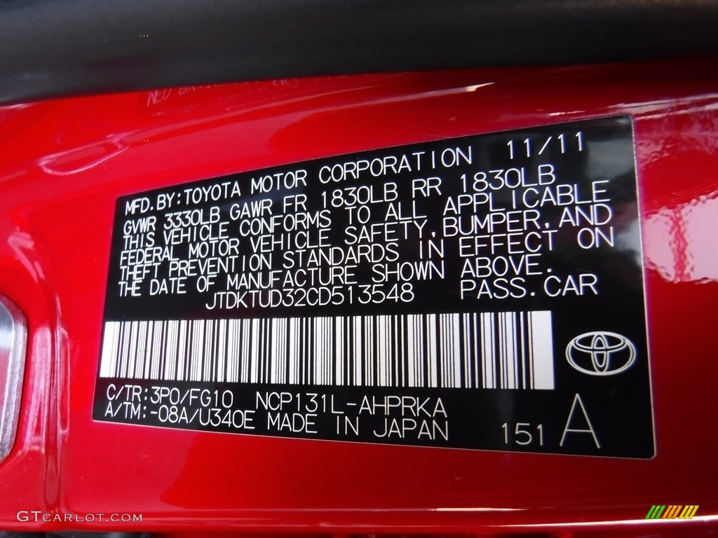 2012 Yaris LE 5 Door - Absolutely Red / Ash Gray photo #24