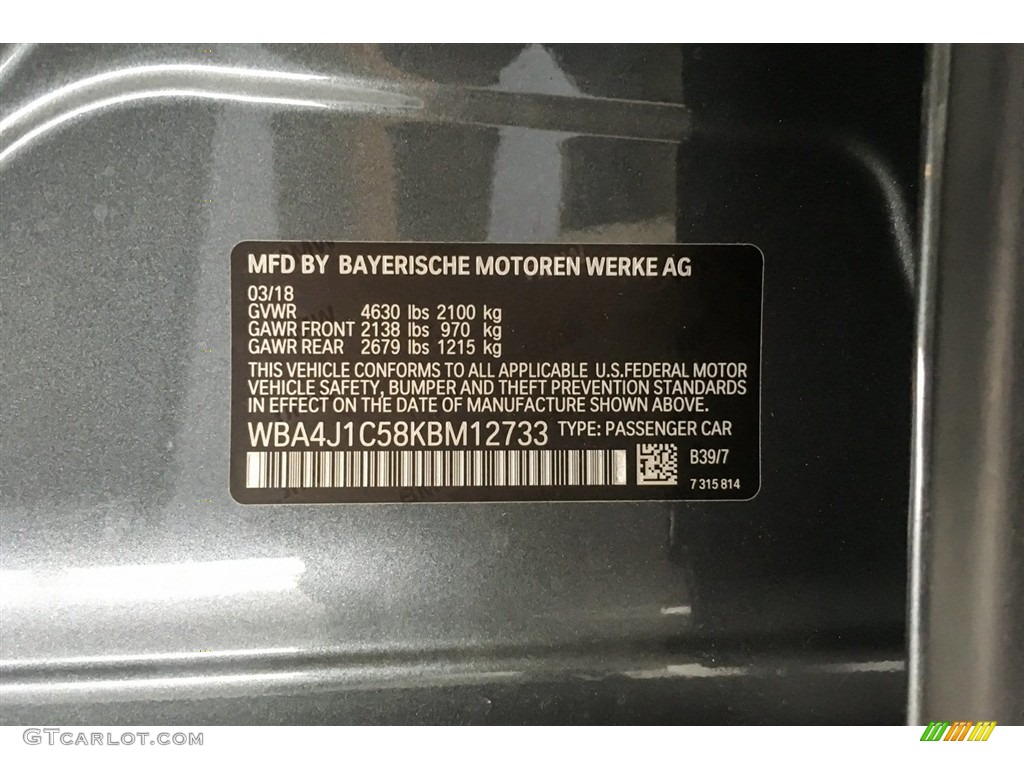 2019 4 Series Color Code B39 for Mineral Grey Metallic Photo #127107322