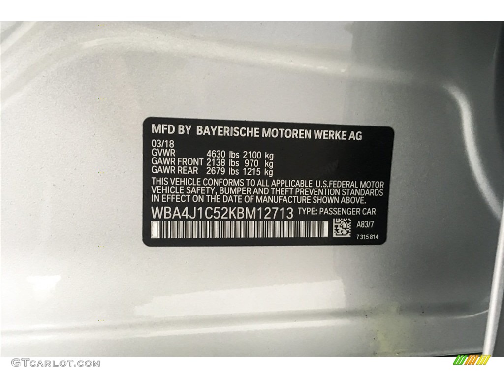 2019 4 Series Color Code A83 for Glacier Silver Metallic Photo #127107391