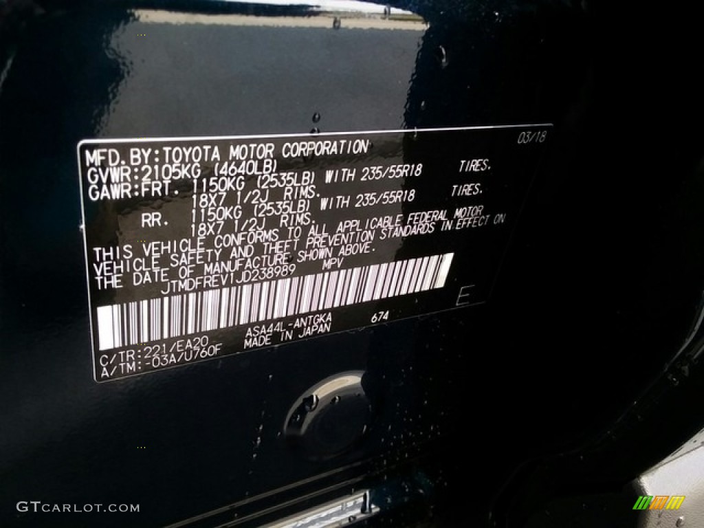 2018 Toyota RAV4 Limited AWD Color Code Photos