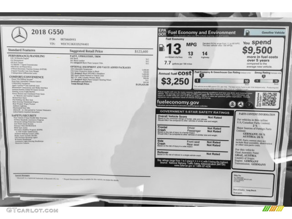 2018 Mercedes-Benz G 550 Window Sticker Photo #127135262