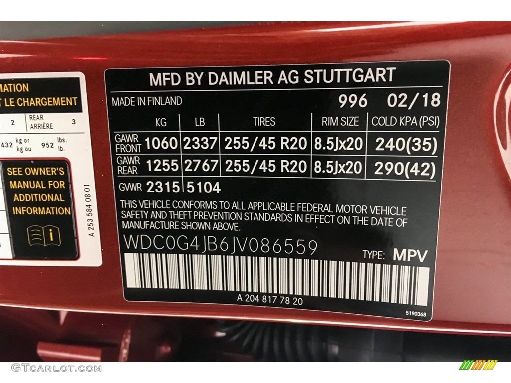 2018 GLC Color Code 996 for designo Cardinal Red Metallic Photo #127135787