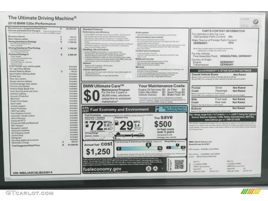 2018 5 Series 530e iPerfomance Sedan - Bluestone Metallic / Black photo #10