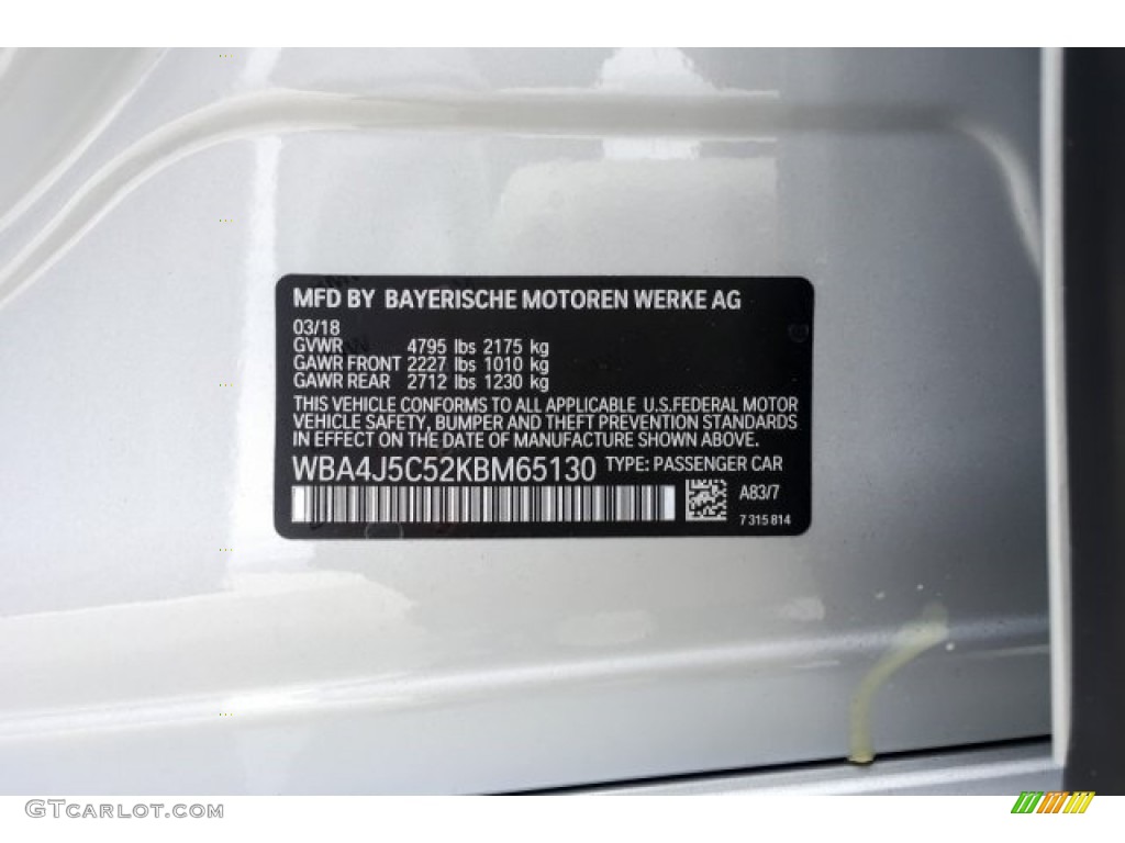 2019 4 Series Color Code A83 for Glacier Silver Metallic Photo #127162669