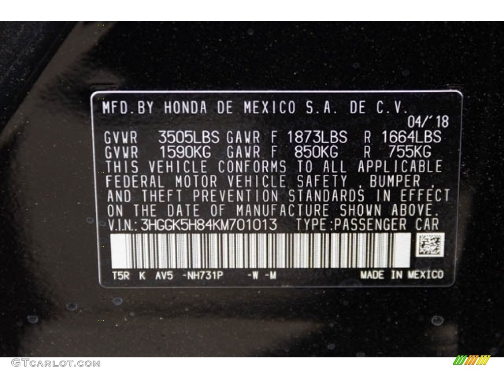 2019 Fit Color Code NH731P for Crystal Black Pearl Photo #127166546