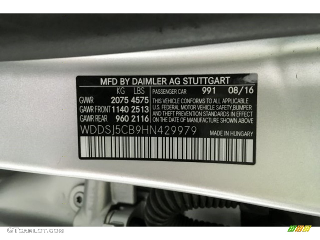 2017 CLA Color Code 991 for designo Polar Silver Magno (Matte) Photo #127168262