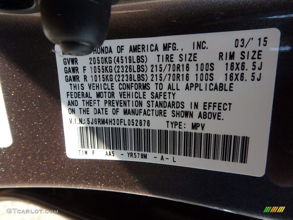 2015 CR-V LX AWD - Urban Titanium Metallic / Black photo #23
