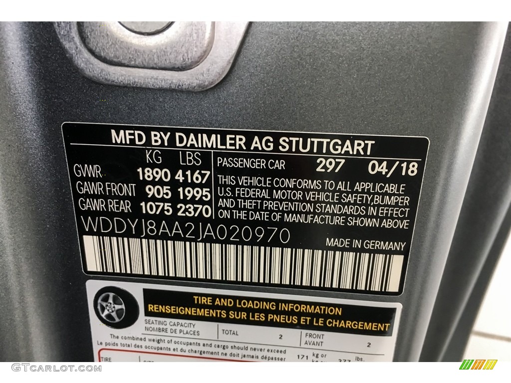 2018 AMG GT Color Code 297 for designo Selenite Grey Magno (Matte) Photo #127204518