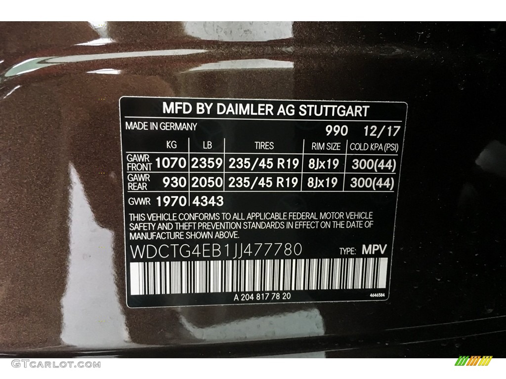 2018 GLA Color Code 990 for Cocoa Brown Metallic Photo #127222380