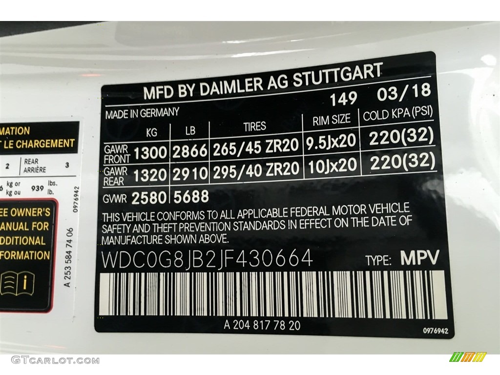 2018 GLC Color Code 149 for Polar White Photo #127224489