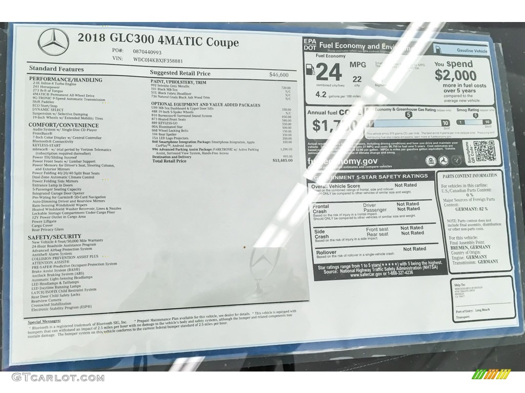 2018 GLC 300 4Matic Coupe - Selenite Grey Metallic / Black photo #10