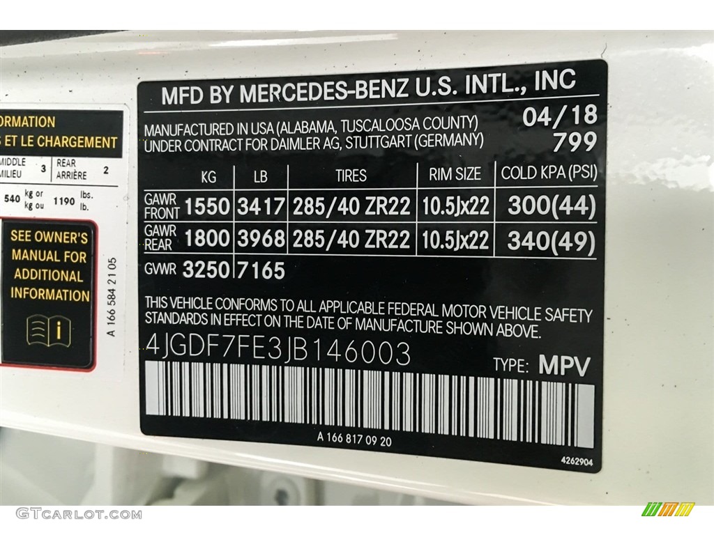 2018 GLS Color Code 799 for designo Diamond White Metallic Photo #127226211