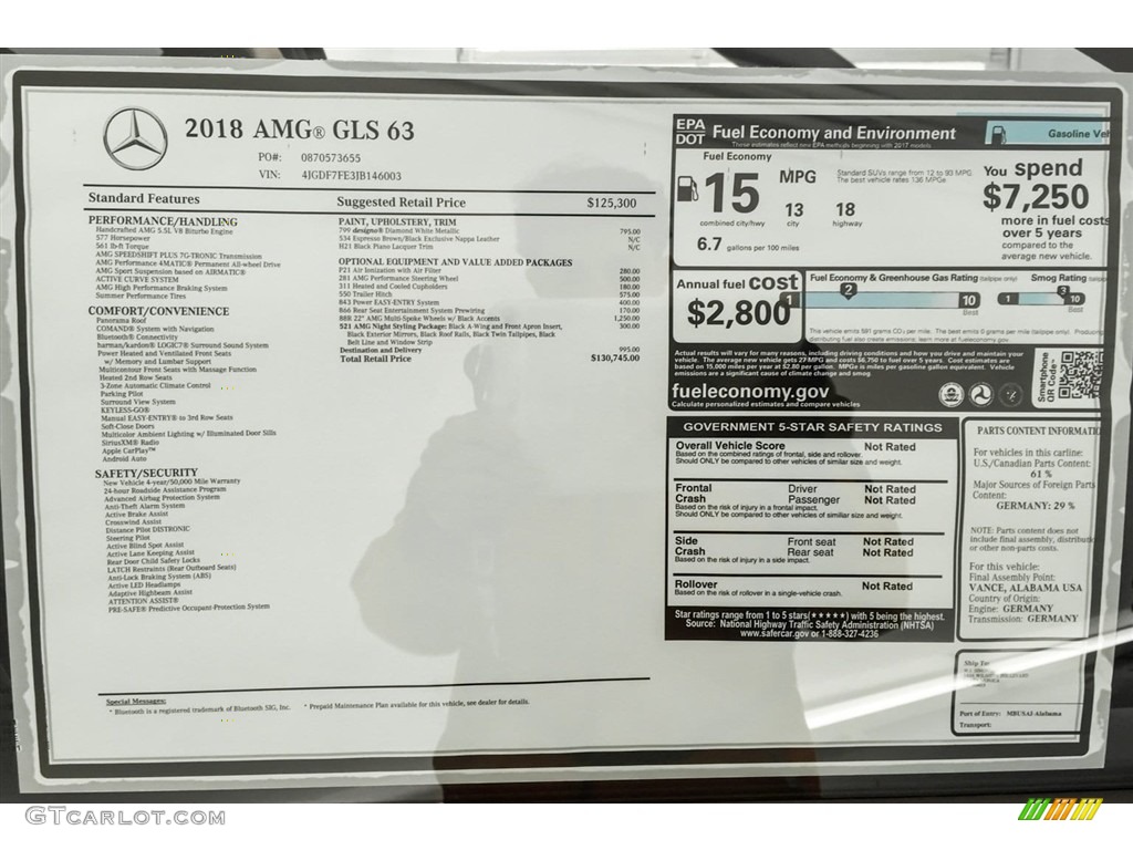 2018 Mercedes-Benz GLS 63 AMG 4Matic Window Sticker Photo #127226259