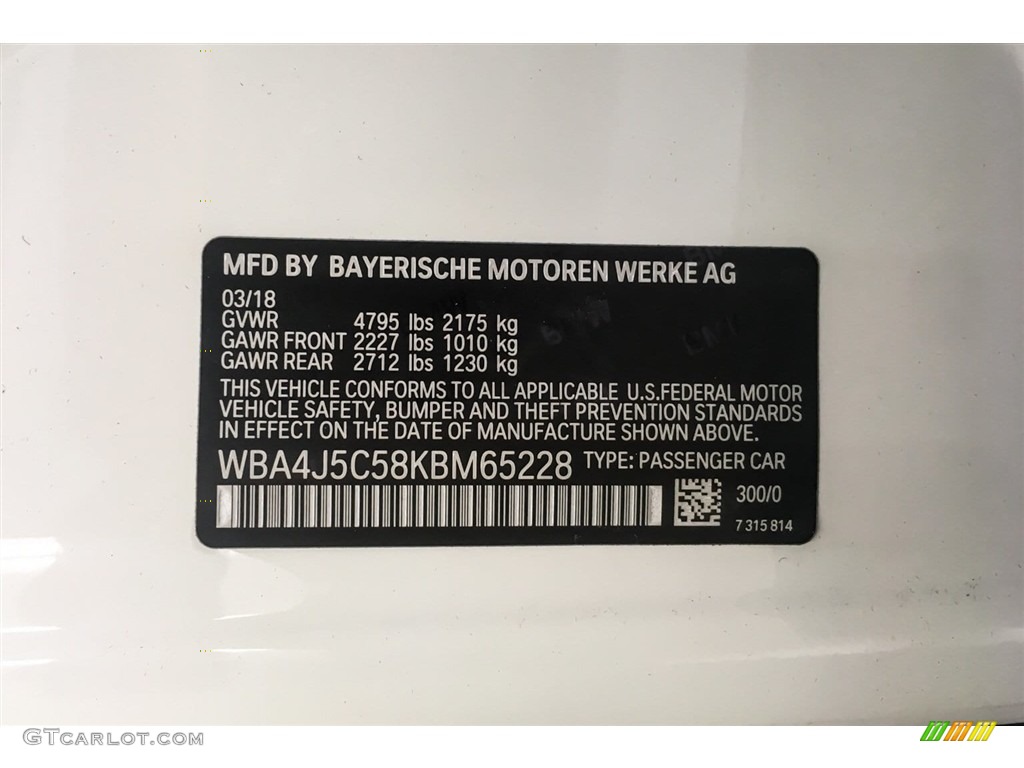 2019 4 Series Color Code 300 for Alpine White Photo #127256745