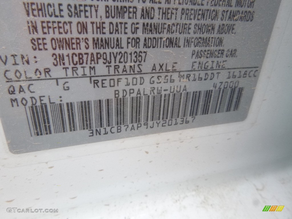 2018 Sentra Color Code QAC for Aspen White Photo #127265600