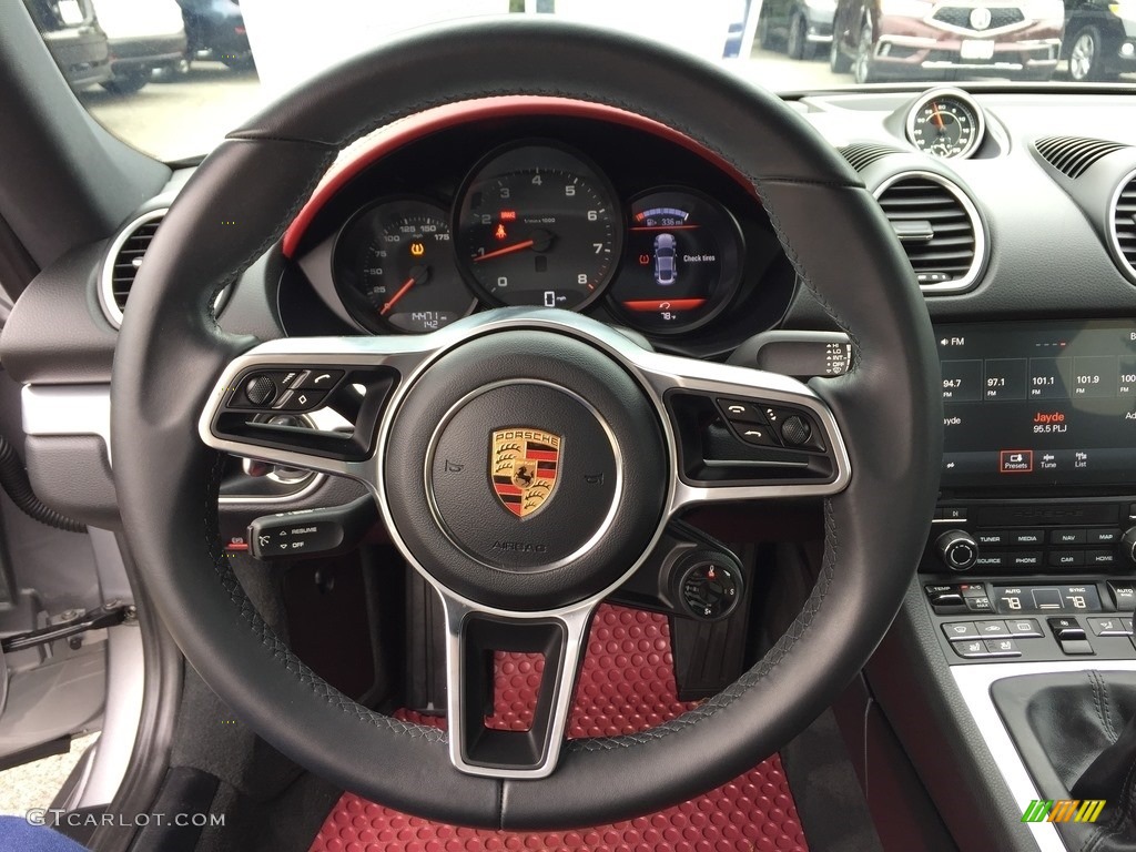 2017 Porsche 718 Cayman Standard 718 Cayman Model Black/Bordeaux Red Steering Wheel Photo #127273671